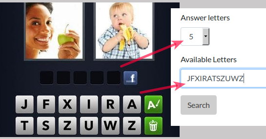 How to use 4 Pics 1 Word answer search box